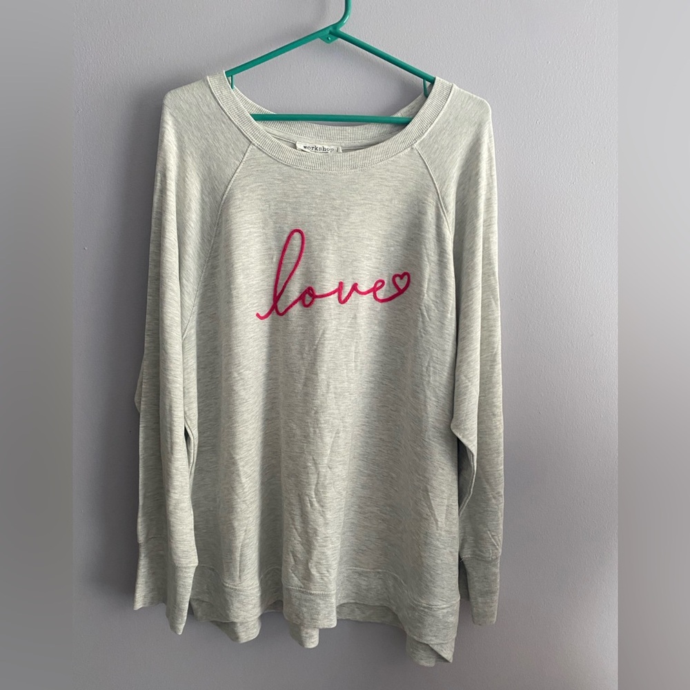 Workshop Republic Grey 'Love' Pullover Sweatshirt with Pink Script NWT size 3XL